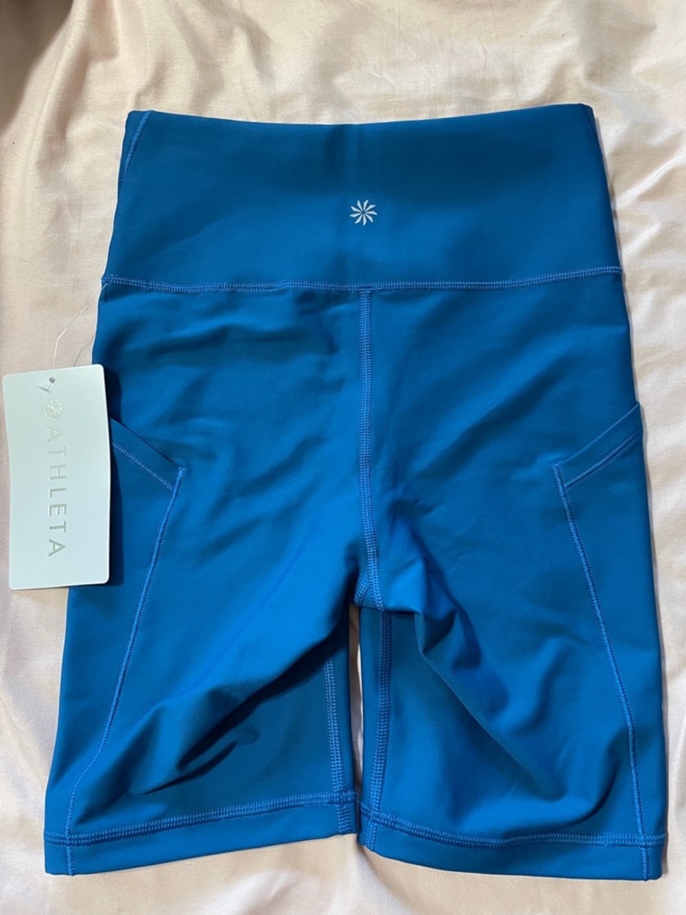 NWT Athleta Interval Stash 7” Shorts Indigo Blue Bikers Size XXS - Picture 7 of 9